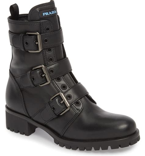 prada combat heel boots|Prada genuine leather boots.